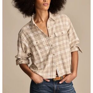 Lucky Brand Beige Plaid Button Down Flannel Women’s Shirt